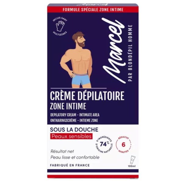 Crème dépilatoire homme zones intimes Blondépil Marcel