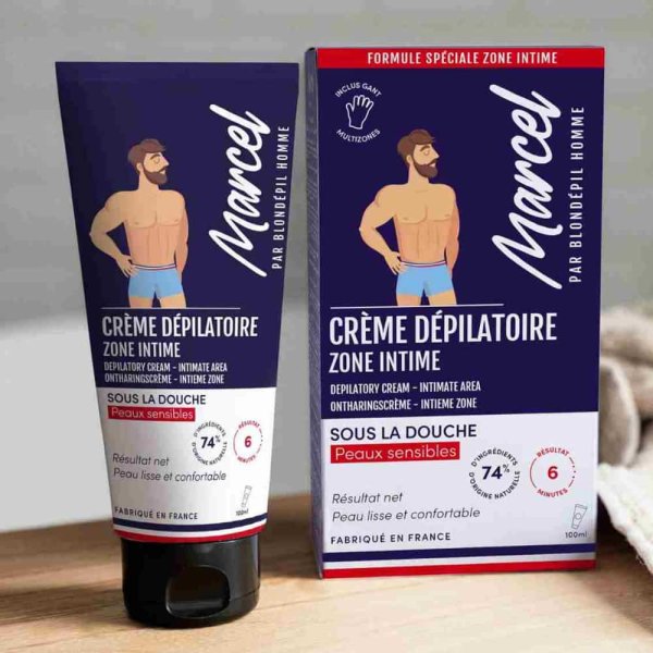 Crème dépilatoire homme zones intimes Blondépil Marcel
