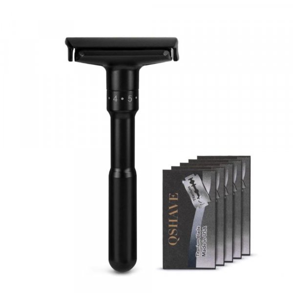 Rasoir de scurit Qshave noir mat avec 5 lames offertes 