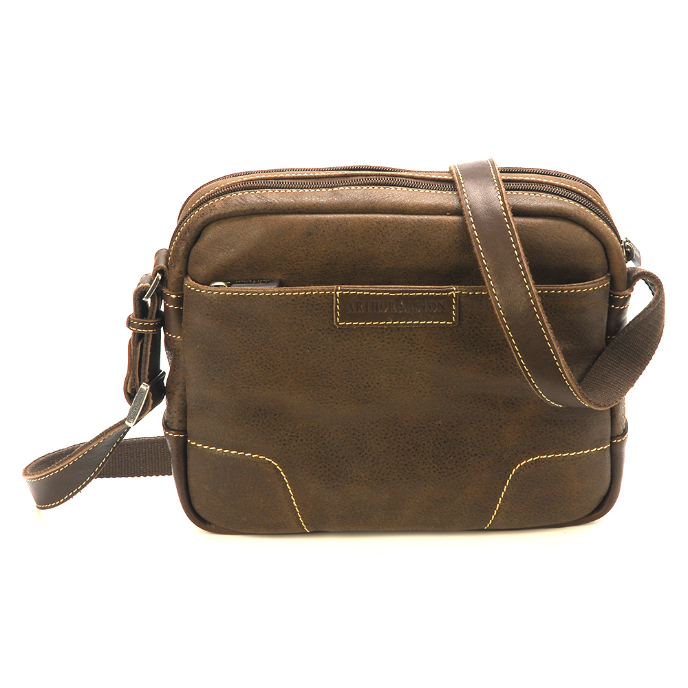 Sac Bandoulière Homme Toile Et Cuir Marron – Taille M (9x10 Pouces) – Neuf