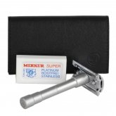 Rasoir de scurit Merkur 46C avec 10 lames et tui en cuir noir